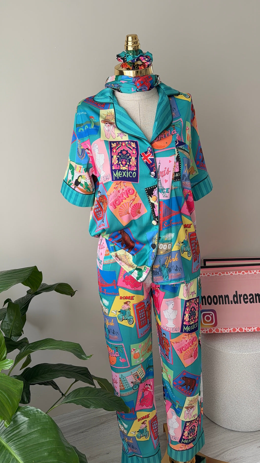 4 Parça Premium Saten Pijama Seti | Toka & Bandana Dahil ✨