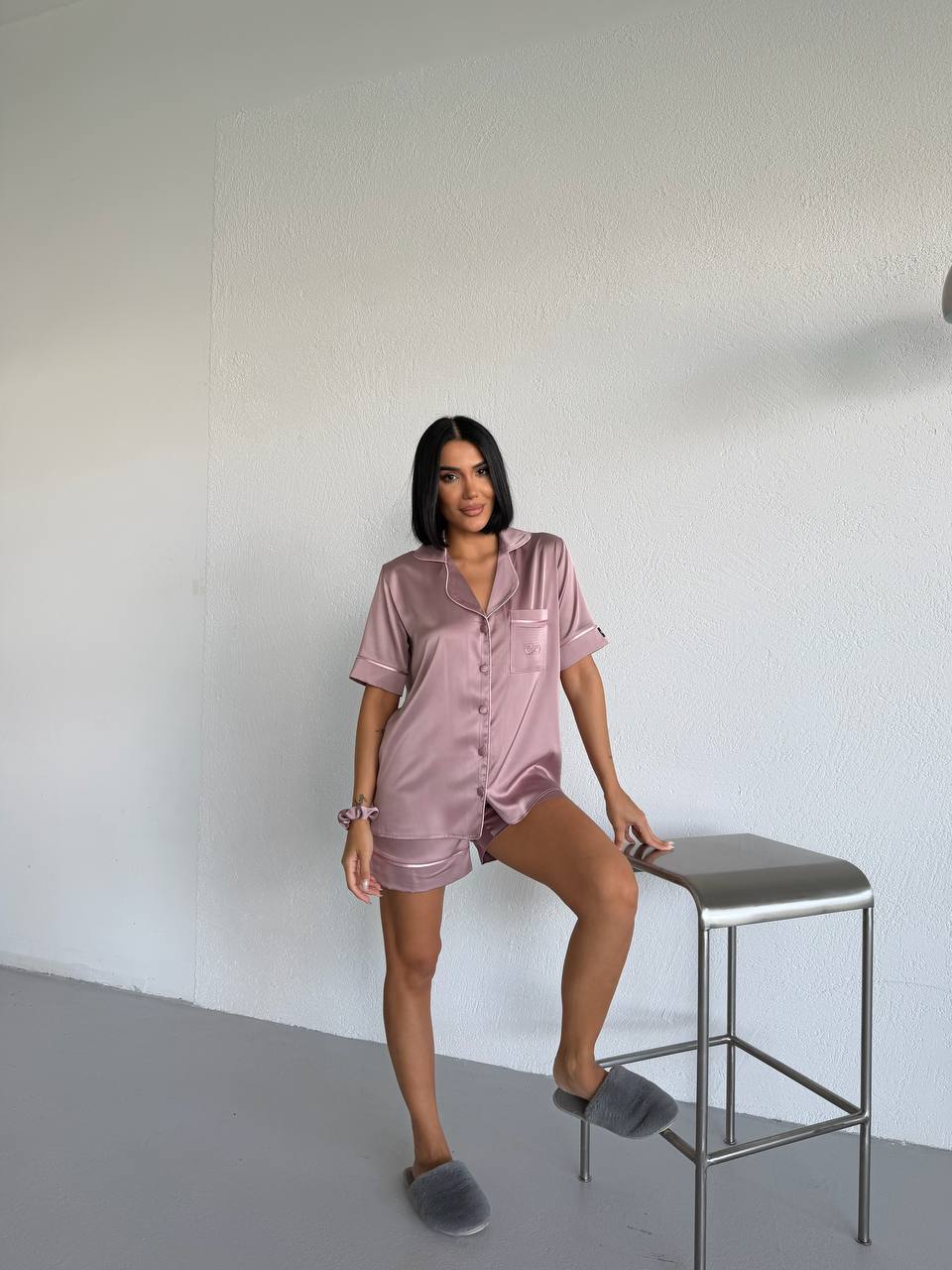 4 Parça Premium Saten Pijama Seti | Toka & Bandana Dahil ✨