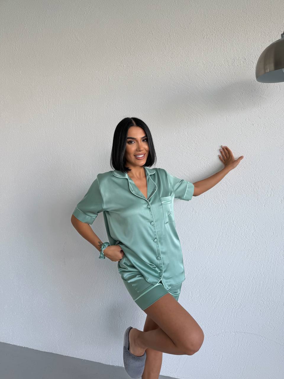4 Parça Premium Saten Pijama Seti | Toka & Bandana Dahil ✨