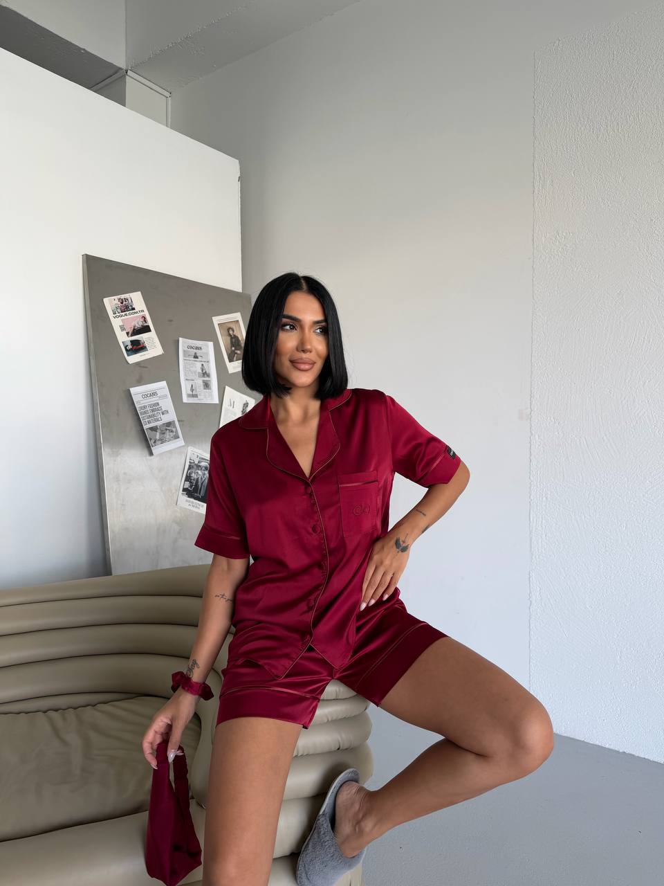 4 Parça Premium Saten Pijama Seti | Toka & Bandana Dahil ✨