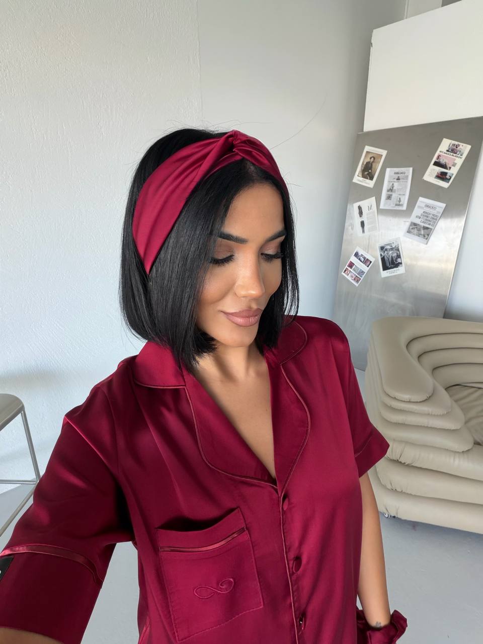 4 Parça Premium Saten Pijama Seti | Toka & Bandana Dahil ✨