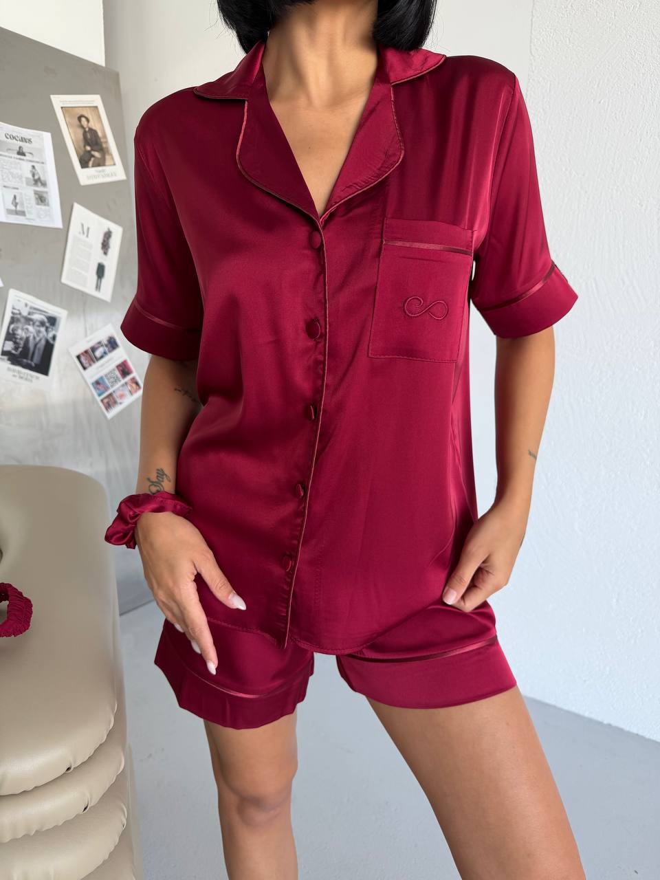 4 Parça Premium Saten Pijama Seti | Toka & Bandana Dahil ✨