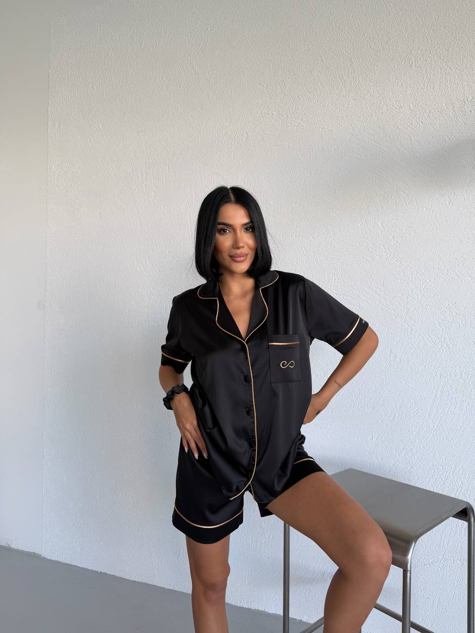 4 Parça Premium Saten Pijama Seti | Toka & Bandana Dahil ✨