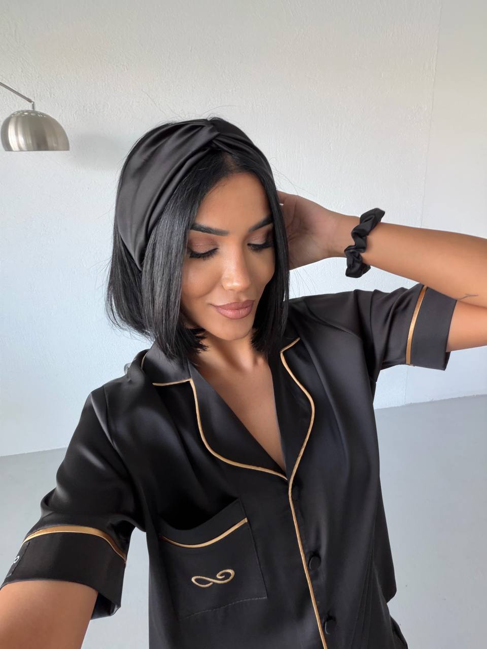 4 Parça Premium Saten Pijama Seti | Toka & Bandana Dahil ✨