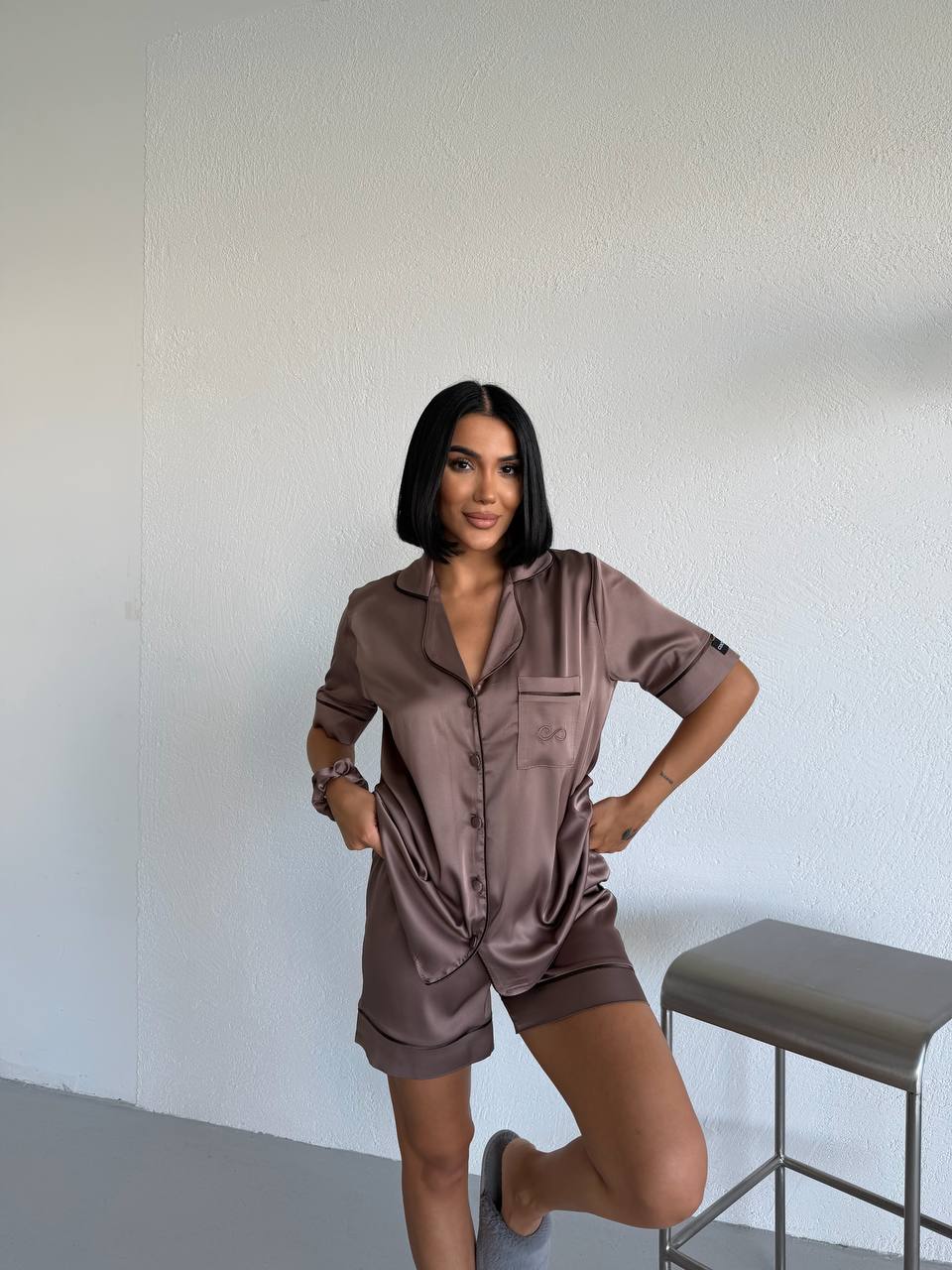 4 Parça Premium Saten Pijama Seti | Toka & Bandana Dahil ✨