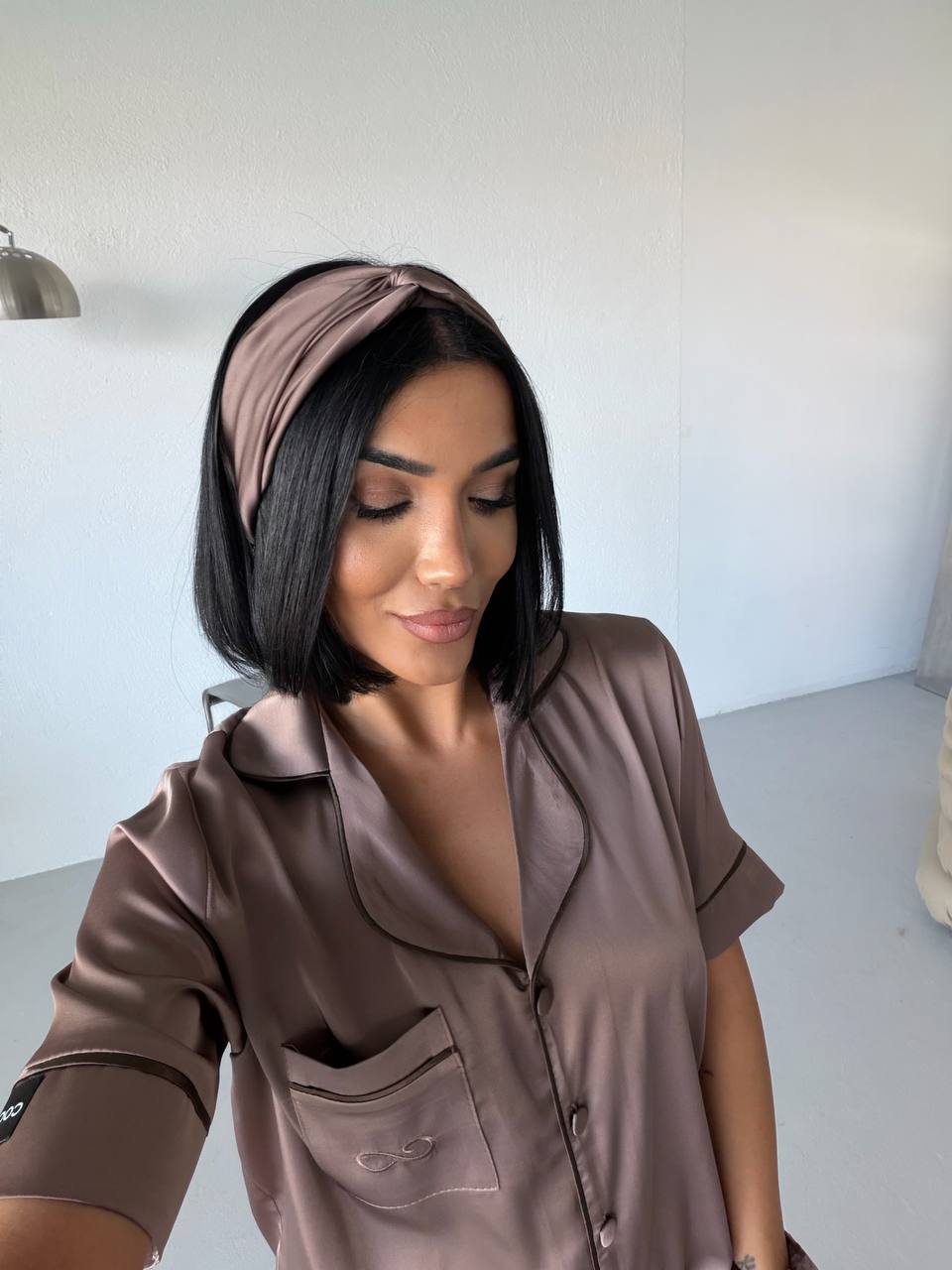 4 Parça Premium Saten Pijama Seti | Toka & Bandana Dahil ✨