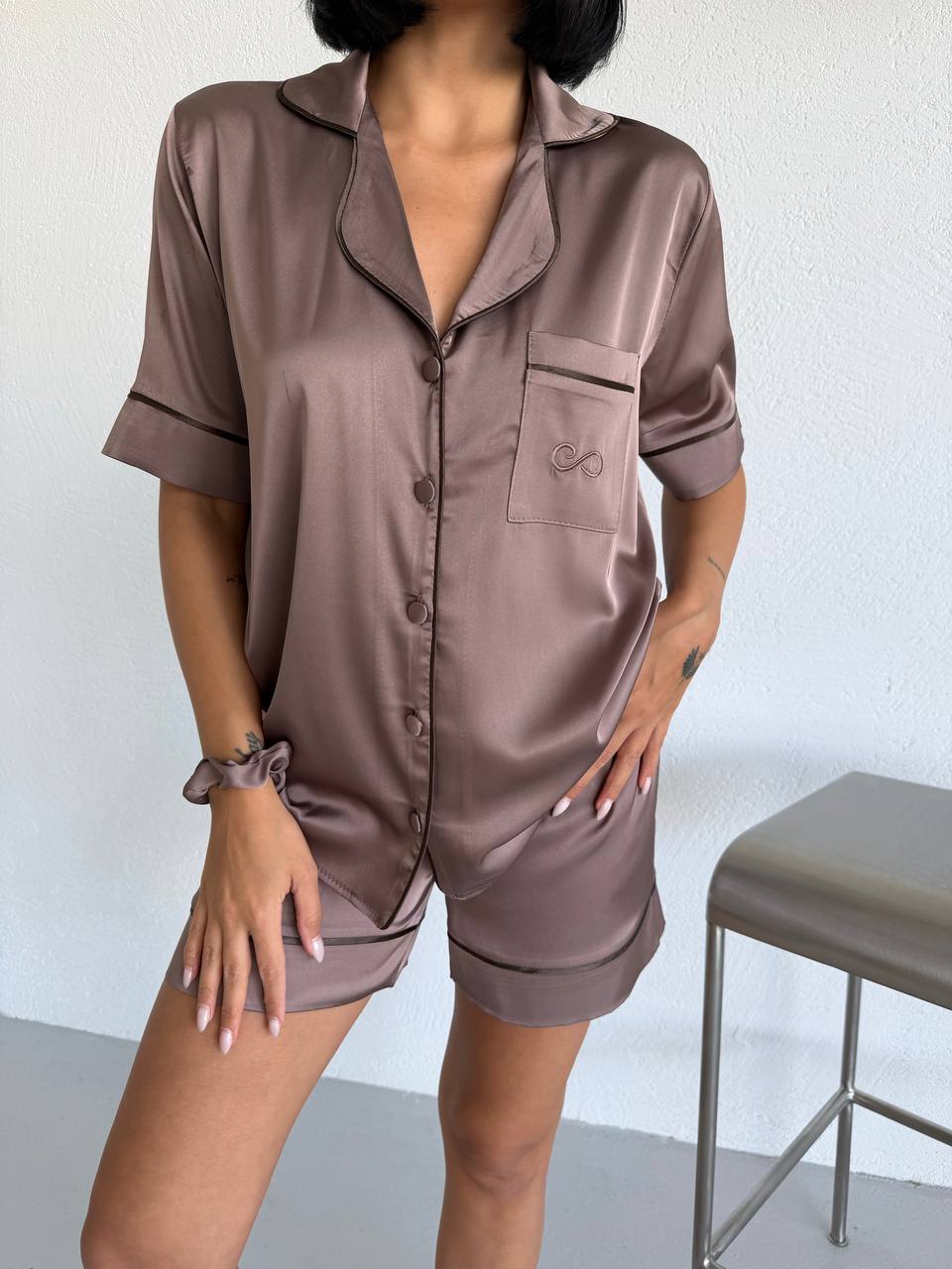 4 Parça Premium Saten Pijama Seti | Toka & Bandana Dahil ✨