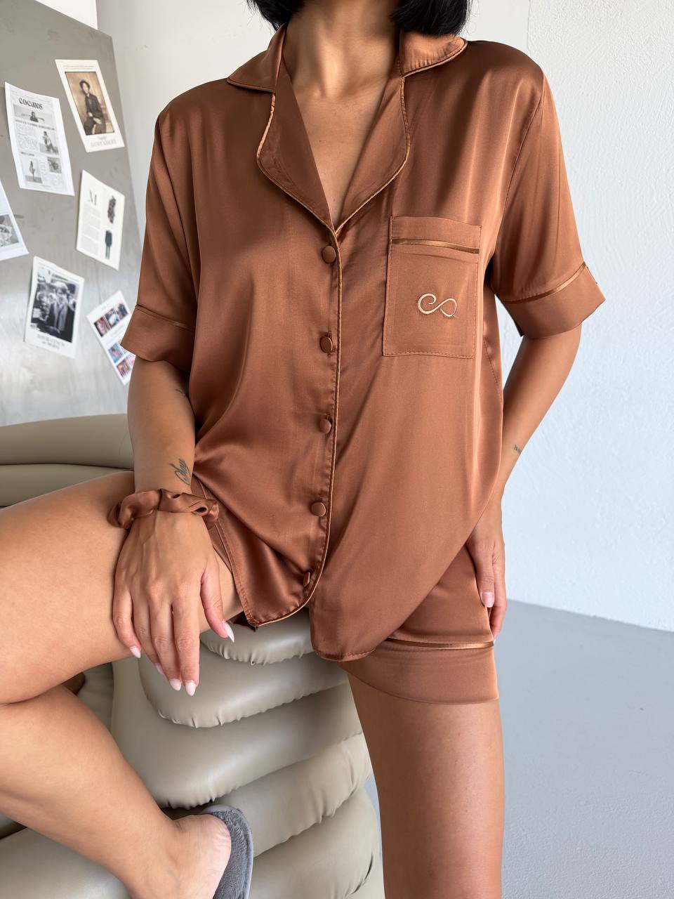 4 Parça Premium Saten Pijama Seti | Toka & Bandana Dahil ✨