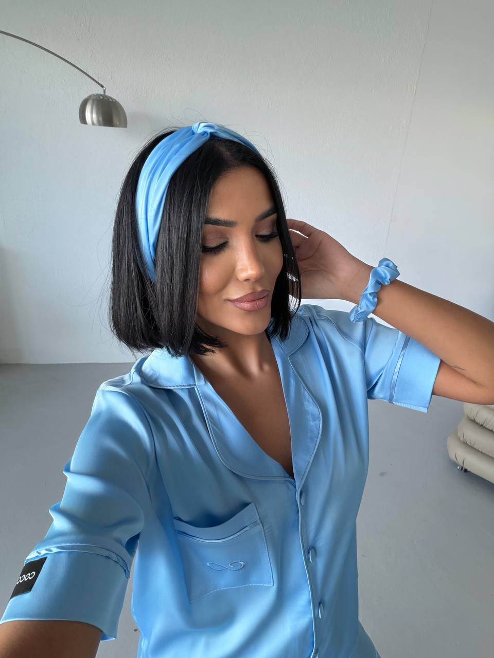 4 Parça Premium Saten Pijama Seti | Toka & Bandana Dahil ✨