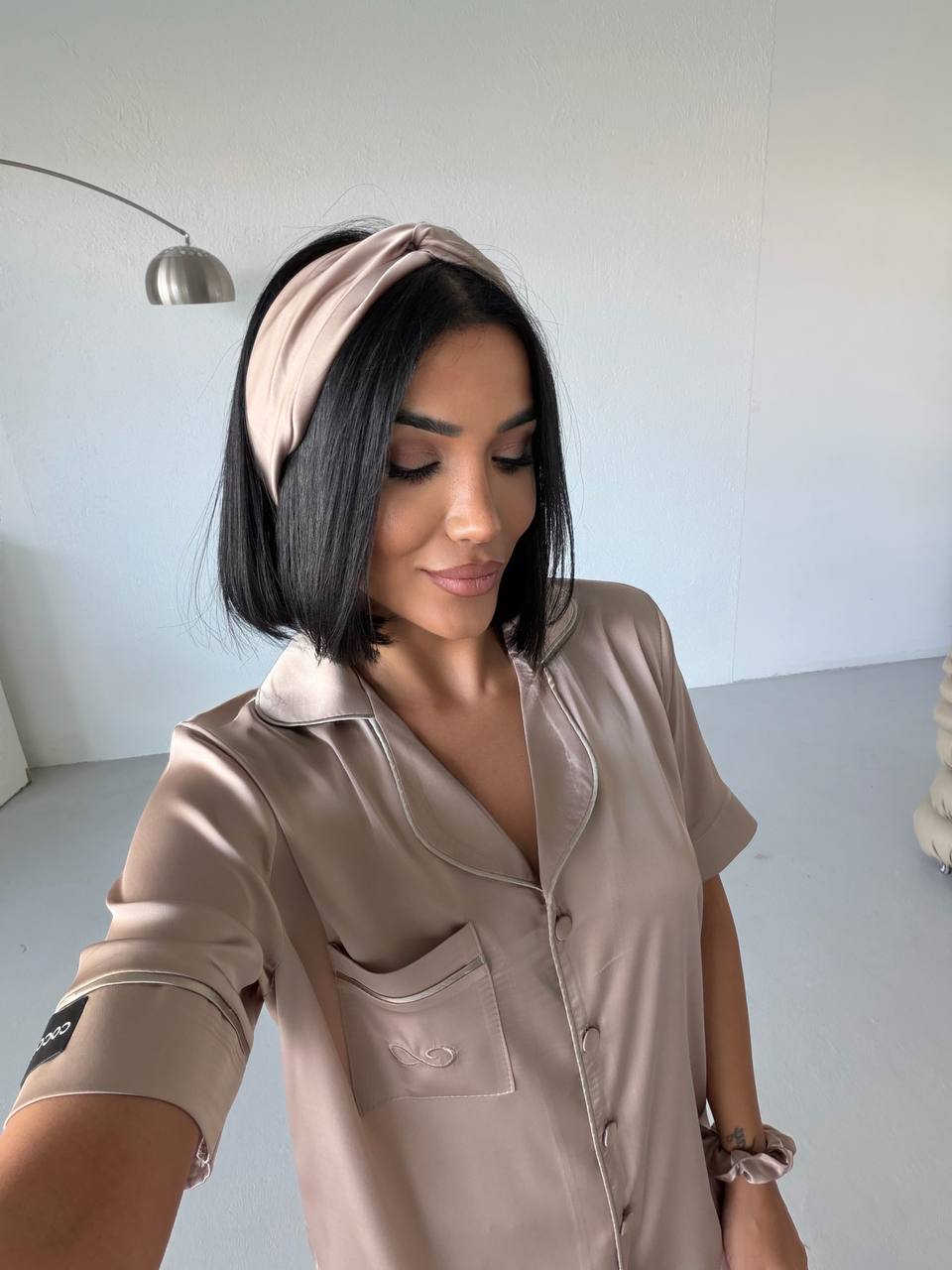 4 Parça Premium Saten Pijama Seti | Toka & Bandana Dahil ✨