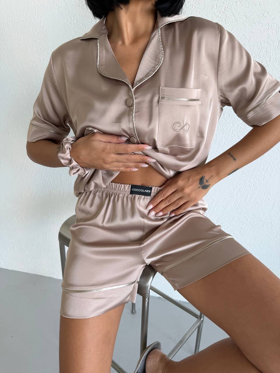 4 Parça Premium Saten Pijama Seti | Toka & Bandana Dahil ✨