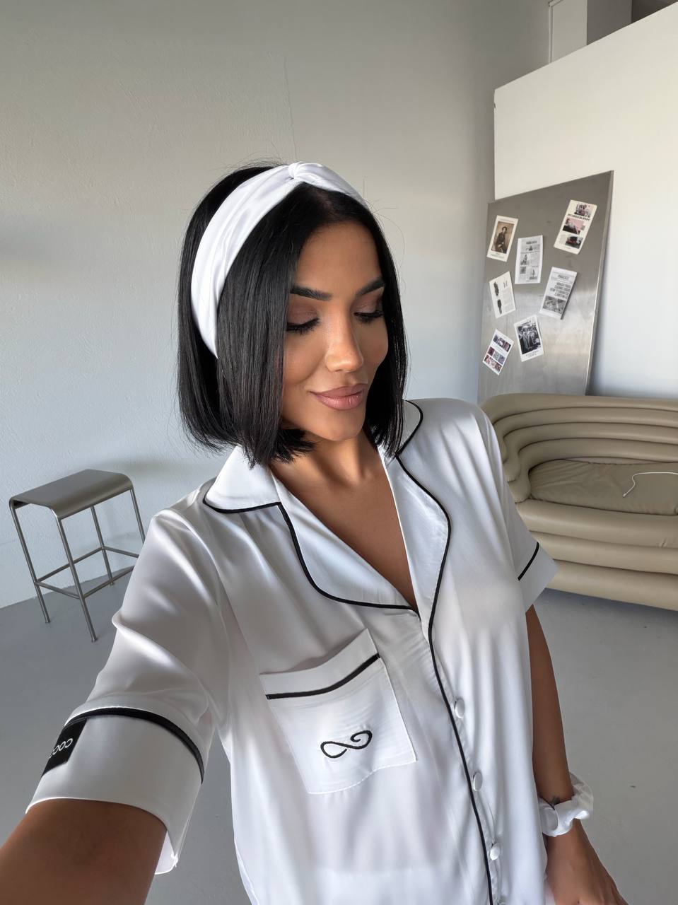 4 Parça Premium Saten Pijama Seti | Toka & Bandana Dahil ✨