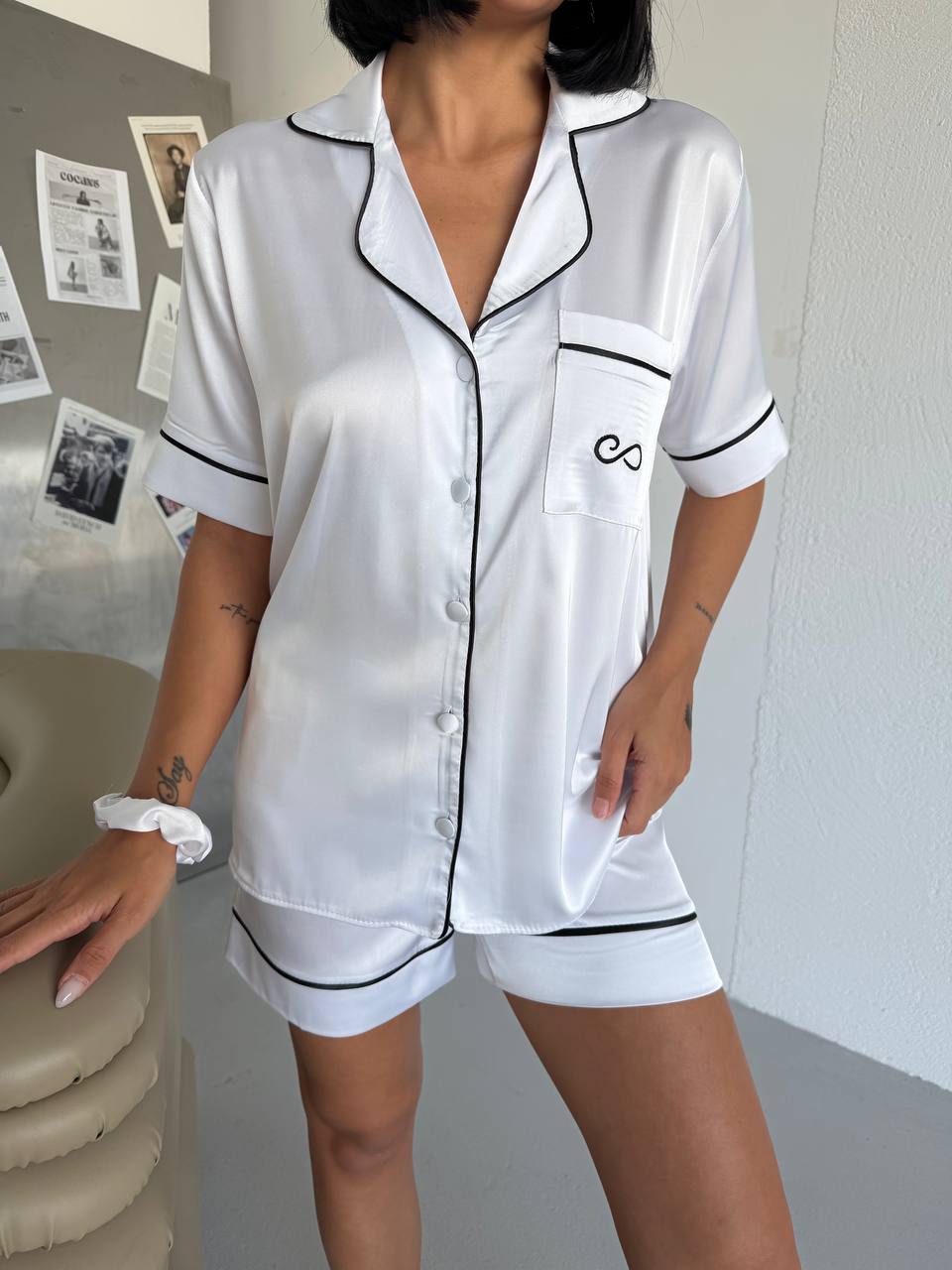 4 Parça Premium Saten Pijama Seti | Toka & Bandana Dahil ✨