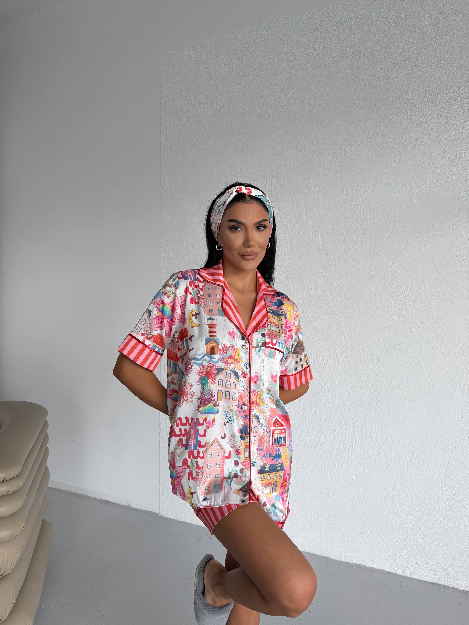 4 Parça Premium Saten Pijama Seti | Toka & Bandana Dahil ✨