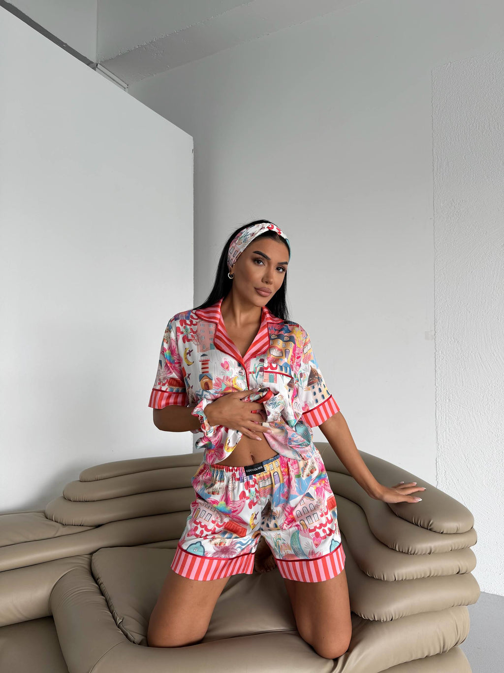 4 Parça Premium Saten Pijama Seti | Toka & Bandana Dahil ✨