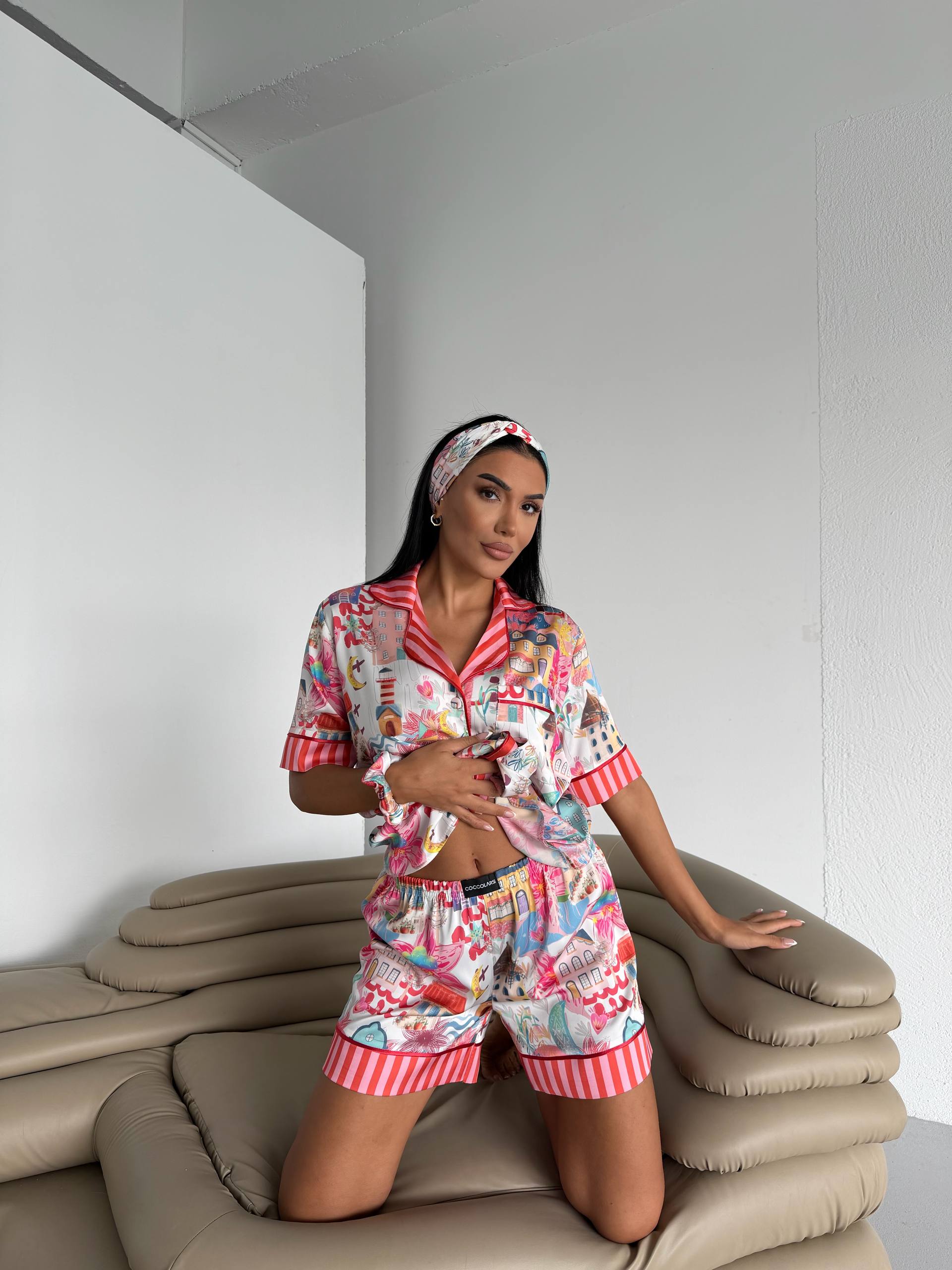 4 Parça Premium Saten Pijama Seti | Toka & Bandana Dahil ✨