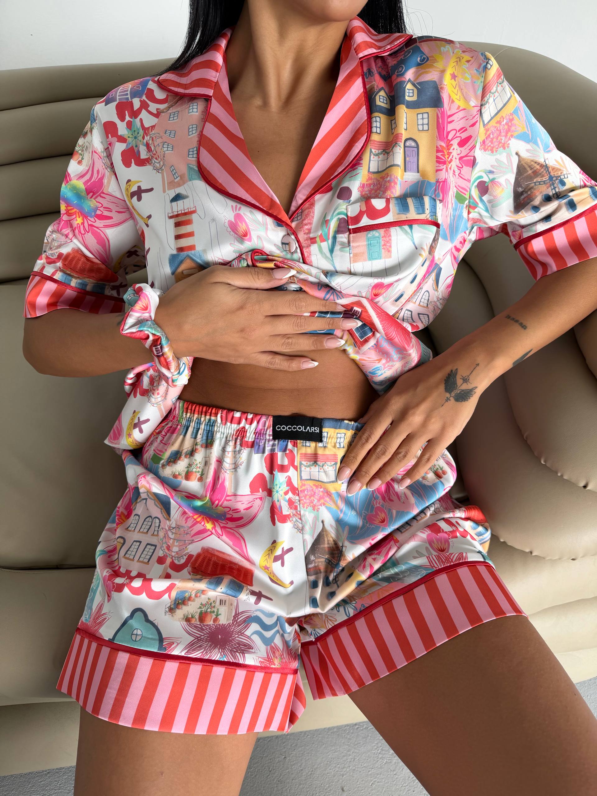 4 Parça Premium Saten Pijama Seti | Toka & Bandana Dahil ✨
