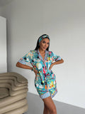 4 Parça Premium Saten Pijama Seti | Toka & Bandana Dahil ✨