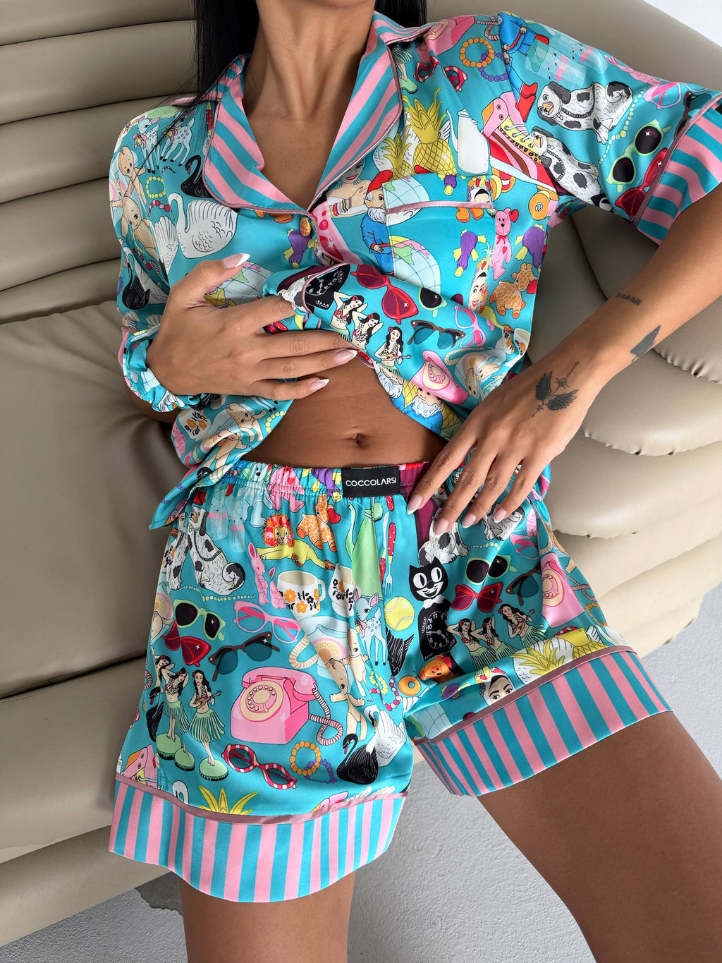 4 Parça Premium Saten Pijama Seti | Toka & Bandana Dahil ✨