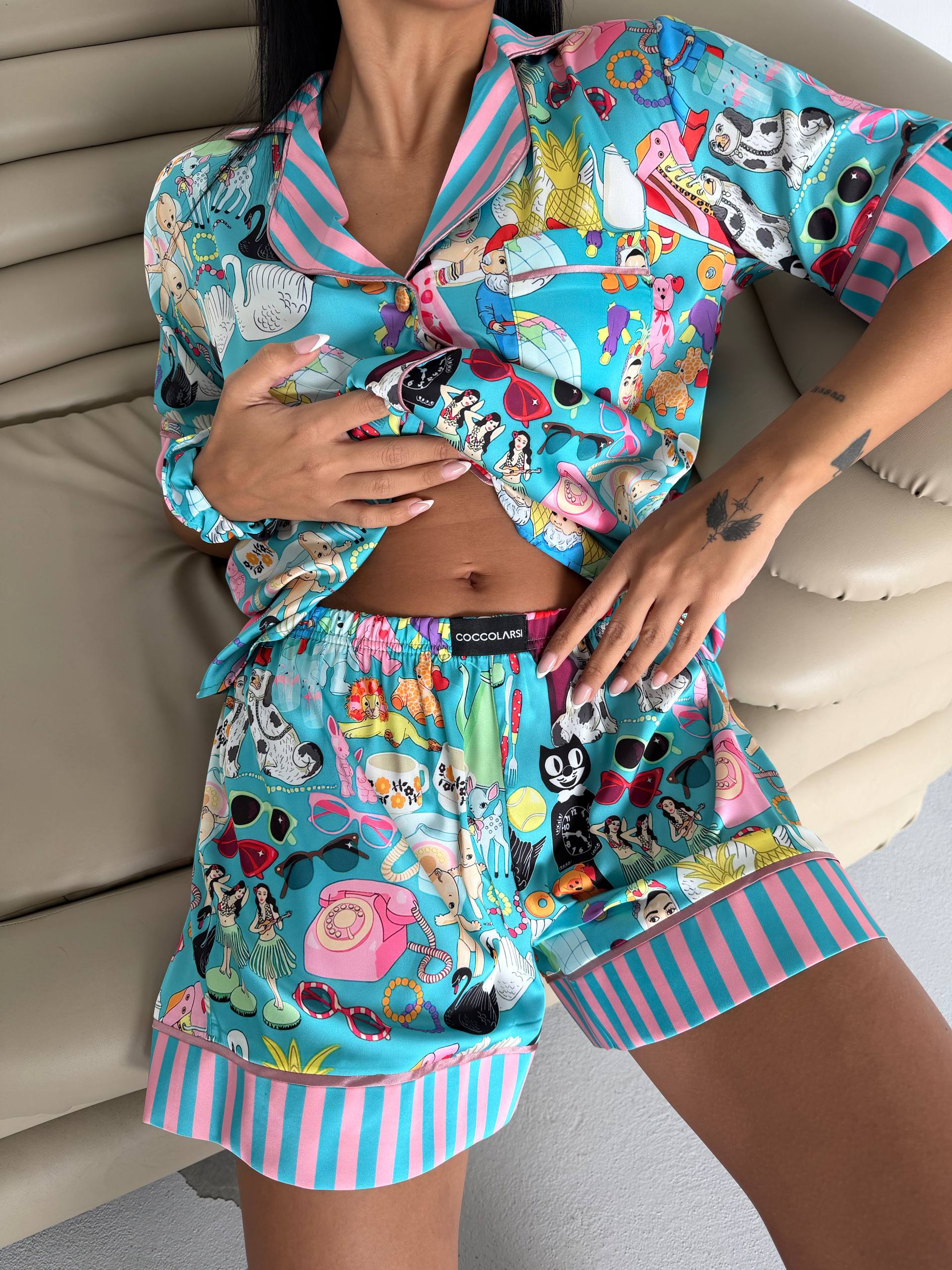 4 Parça Premium Saten Pijama Seti | Toka & Bandana Dahil ✨