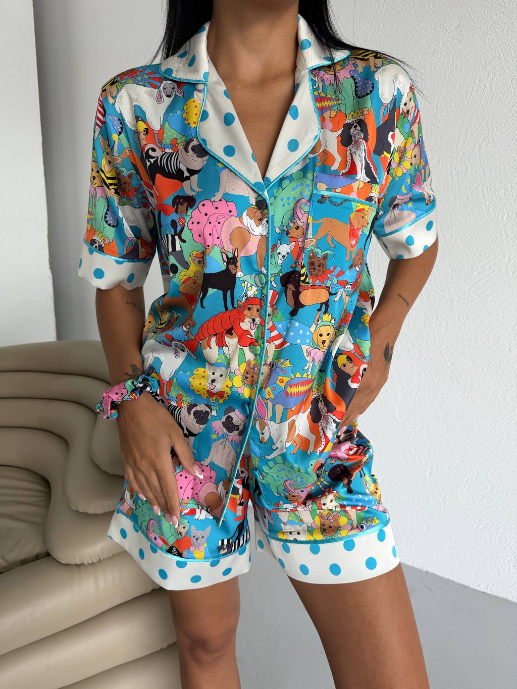 4 Parça Premium Saten Pijama Seti | Toka & Bandana Dahil ✨