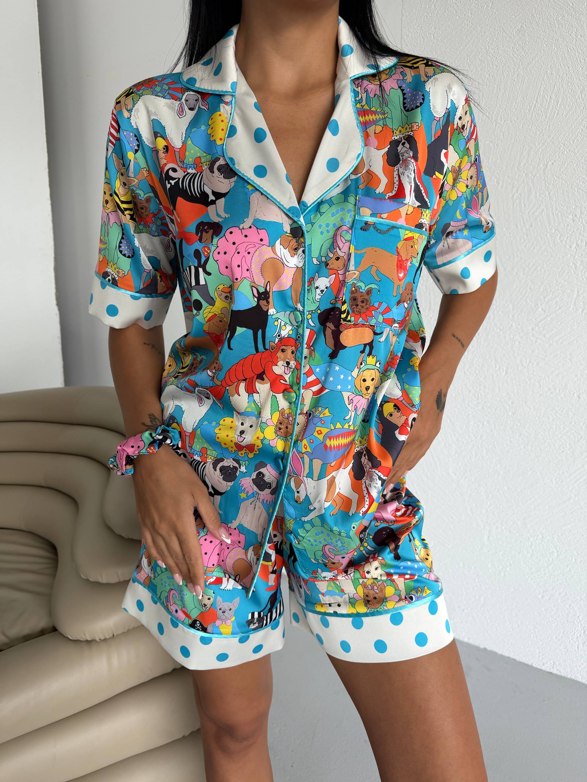 4 Parça Premium Saten Pijama Seti | Toka & Bandana Dahil ✨