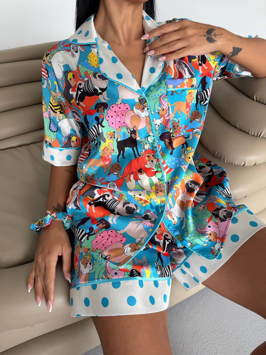 4 Parça Premium Saten Pijama Seti | Toka & Bandana Dahil ✨