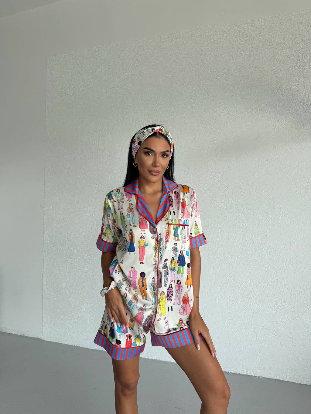 4 Parça Premium Saten Pijama Seti | Toka & Bandana Dahil ✨