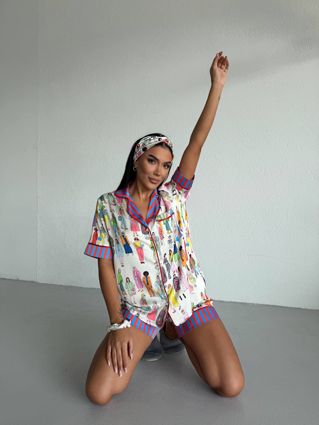 4 Parça Premium Saten Pijama Seti | Toka & Bandana Dahil ✨