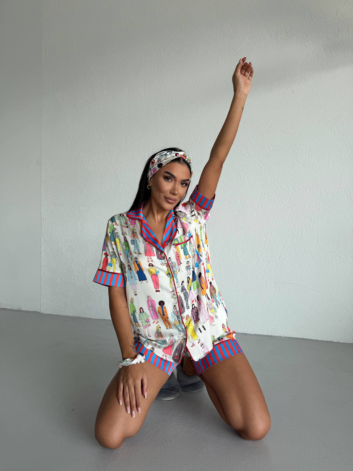 4 Parça Premium Saten Pijama Seti | Toka & Bandana Dahil ✨