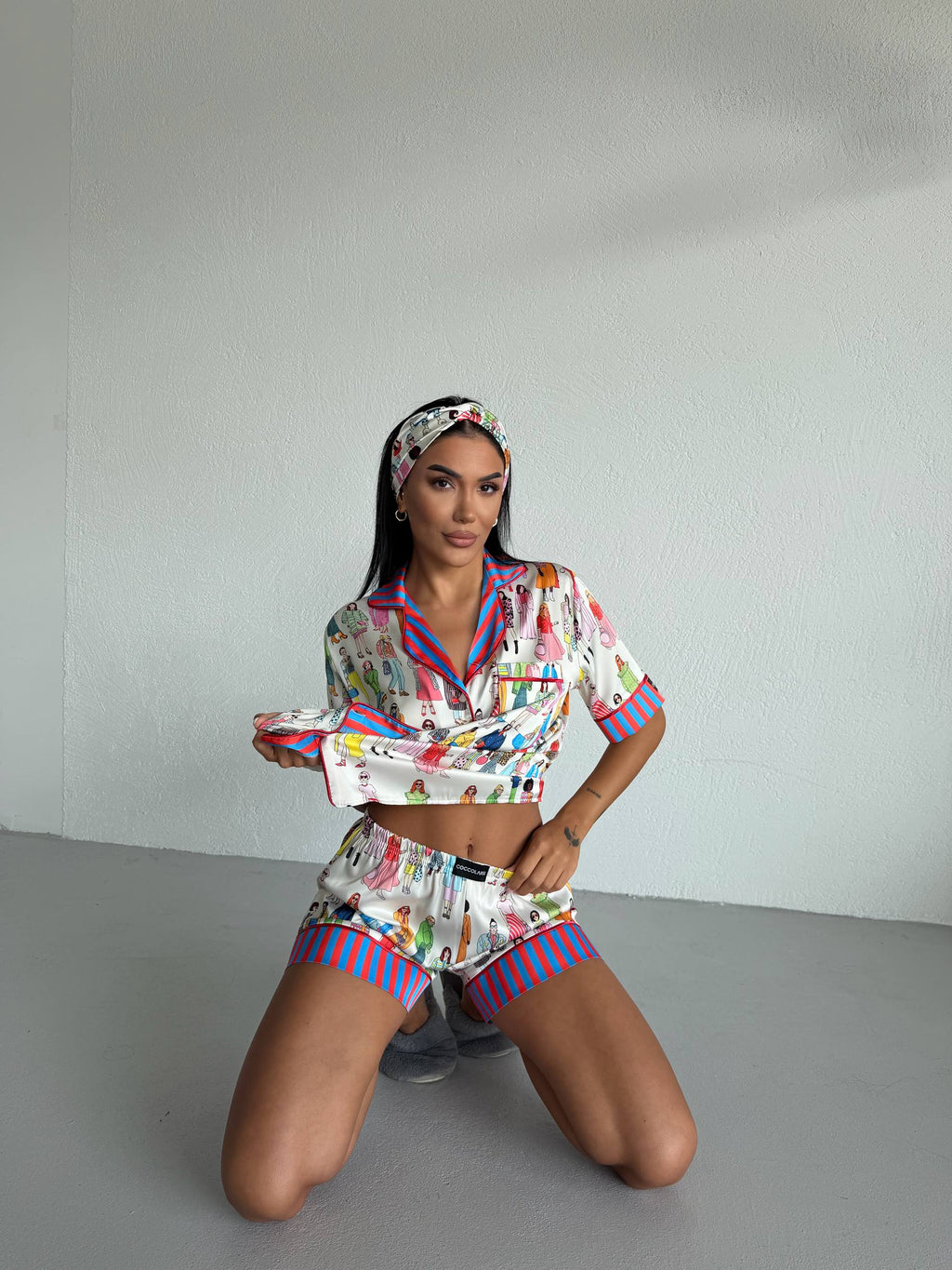 4 Parça Premium Saten Pijama Seti | Toka & Bandana Dahil ✨