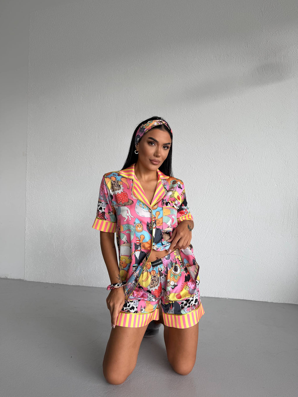 4 Parça Premium Saten Pijama Seti | Toka & Bandana Dahil ✨