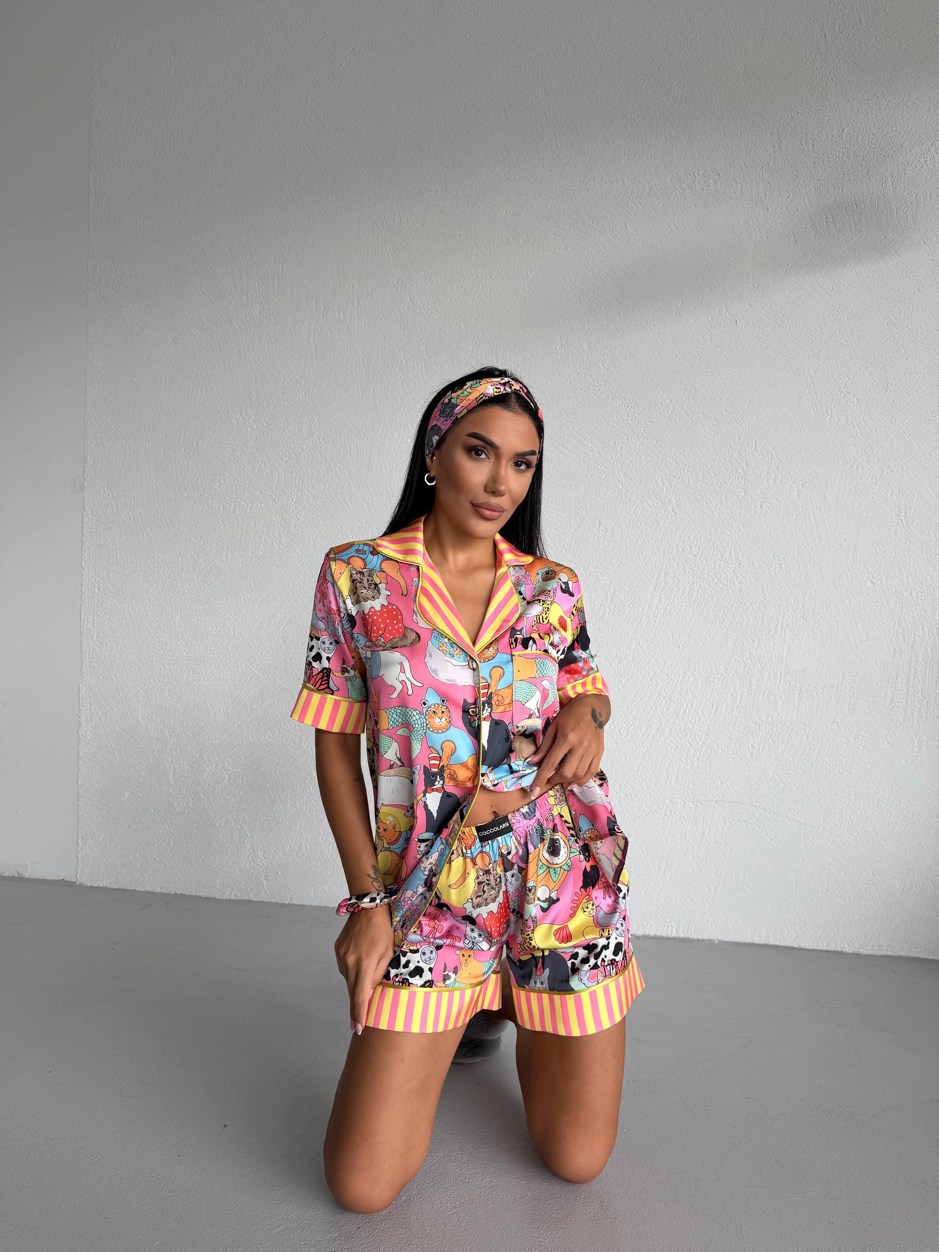 4 Parça Premium Saten Pijama Seti | Toka & Bandana Dahil ✨