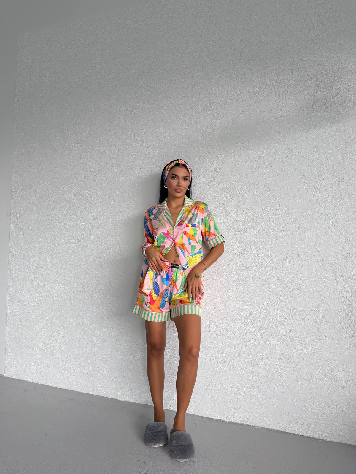 4 Parça Premium Saten Pijama Seti | Toka & Bandana Dahil ✨