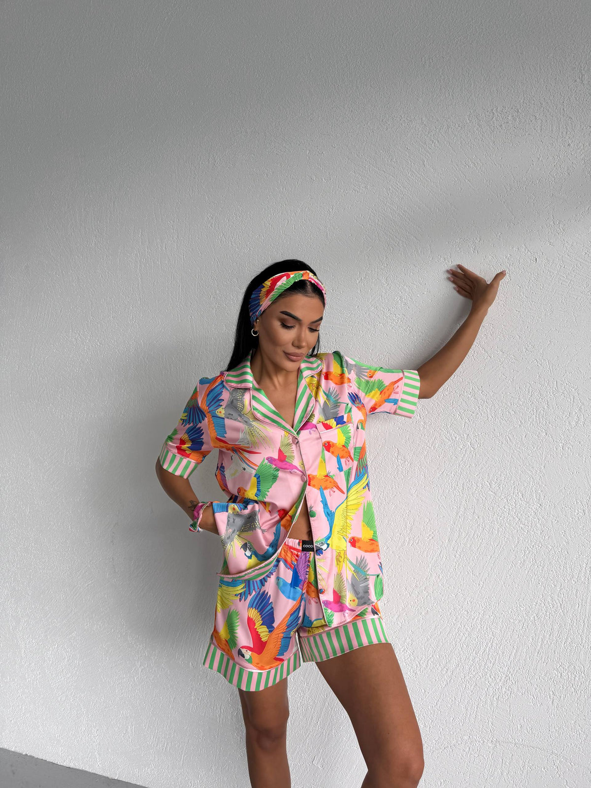 4 Parça Premium Saten Pijama Seti | Toka & Bandana Dahil ✨