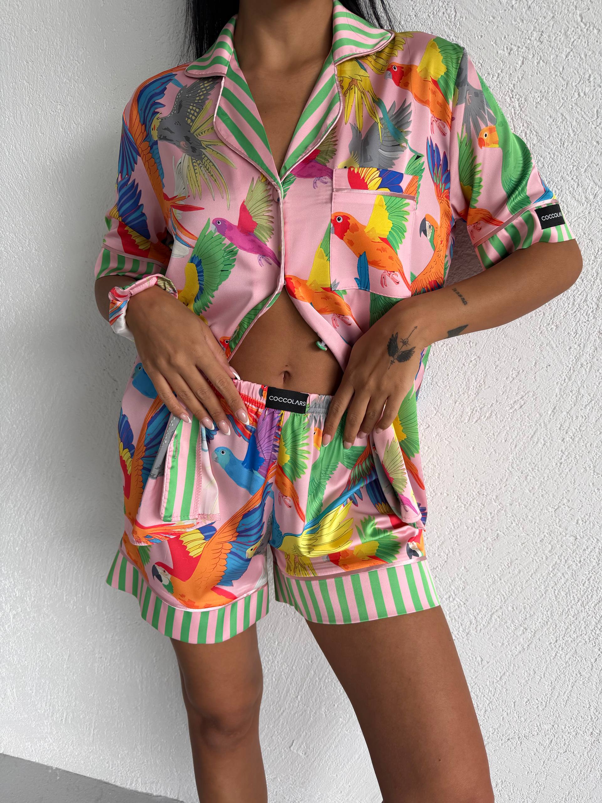 4 Parça Premium Saten Pijama Seti | Toka & Bandana Dahil ✨