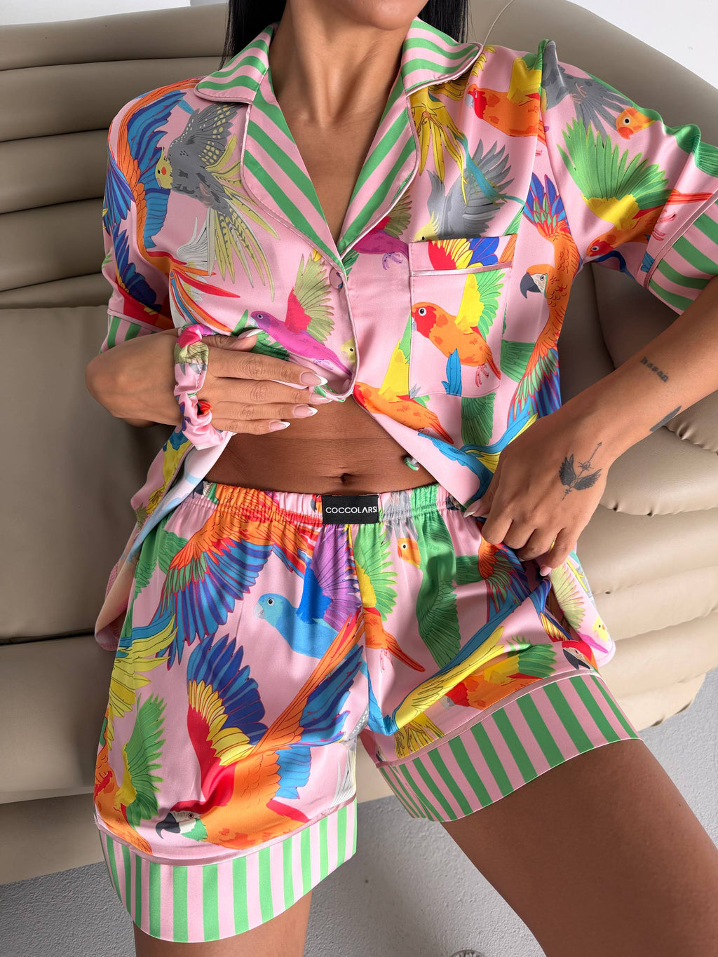4 Parça Premium Saten Pijama Seti | Toka & Bandana Dahil ✨