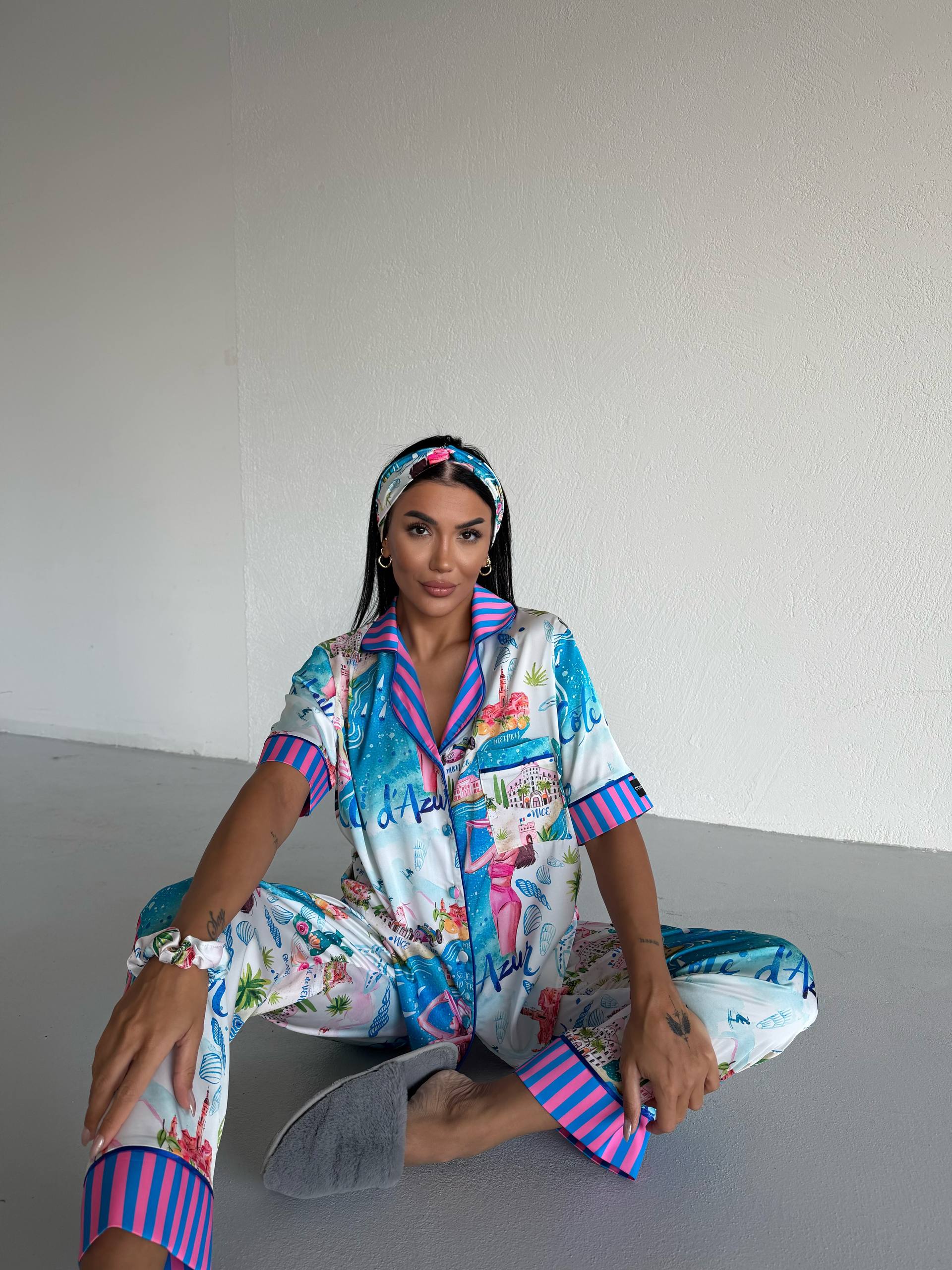 4 Parça Premium Saten Pijama Seti | Toka & Bandana Dahil ✨