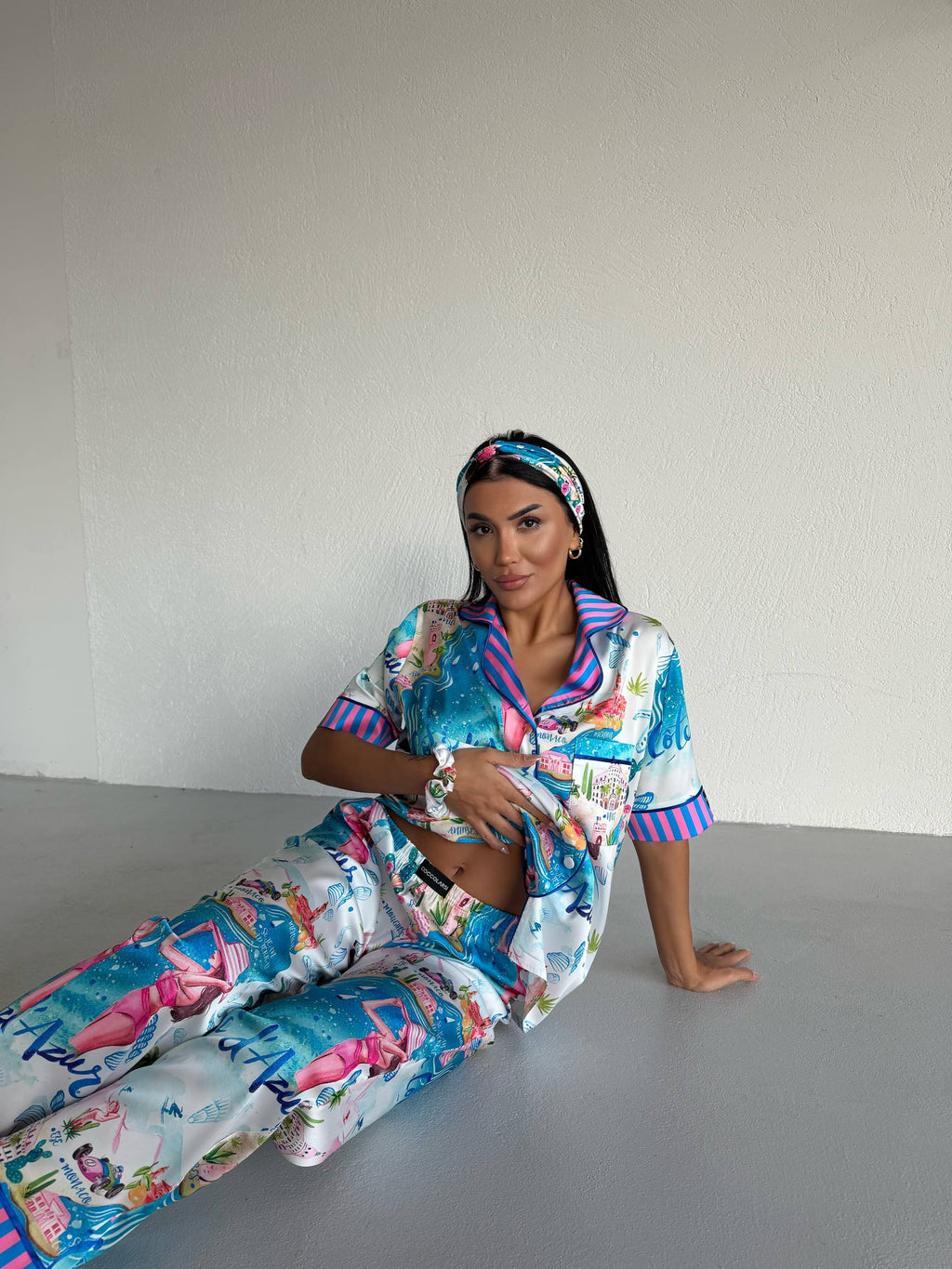 4 Parça Premium Saten Pijama Seti | Toka & Bandana Dahil ✨