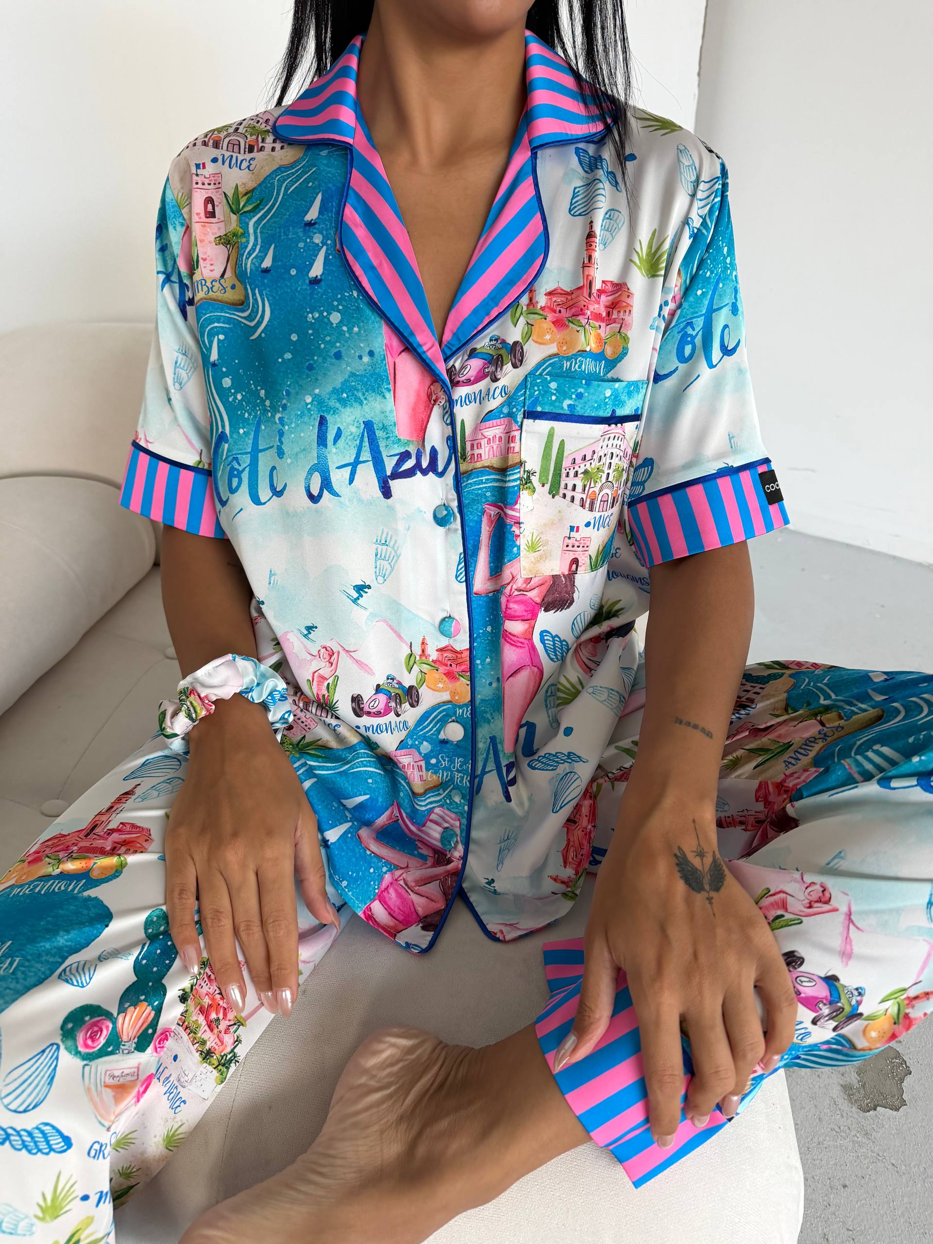 4 Parça Premium Saten Pijama Seti | Toka & Bandana Dahil ✨