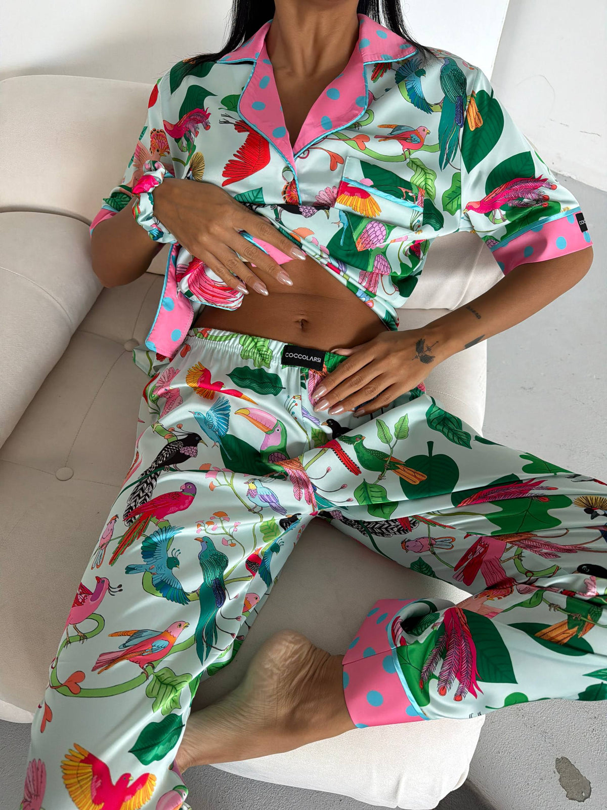 4 Parça Premium Saten Pijama Seti | Toka & Bandana Dahil ✨