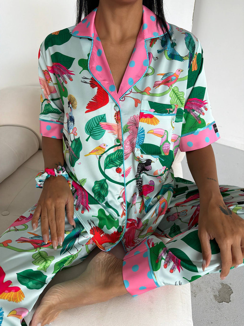 4 Parça Premium Saten Pijama Seti | Toka & Bandana Dahil ✨