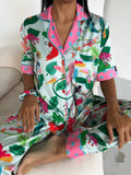 4 Parça Premium Saten Pijama Seti | Toka & Bandana Dahil ✨
