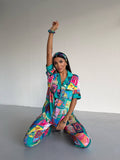 4 Parça Premium Saten Pijama Seti | Toka & Bandana Dahil ✨