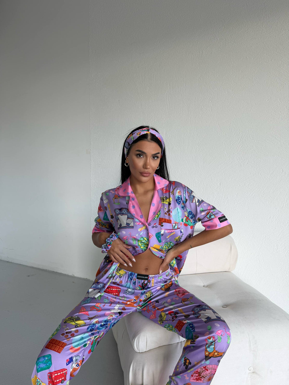 4 Parça Premium Saten Pijama Seti | Toka & Bandana Dahil ✨