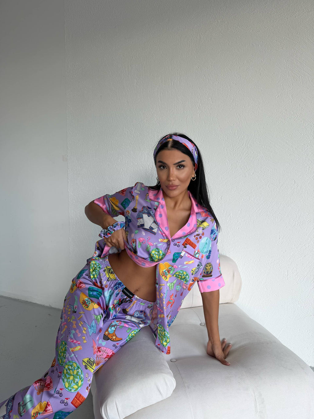 4 Parça Premium Saten Pijama Seti | Toka & Bandana Dahil ✨