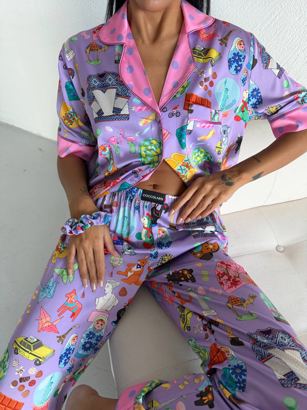 4 Parça Premium Saten Pijama Seti | Toka & Bandana Dahil ✨