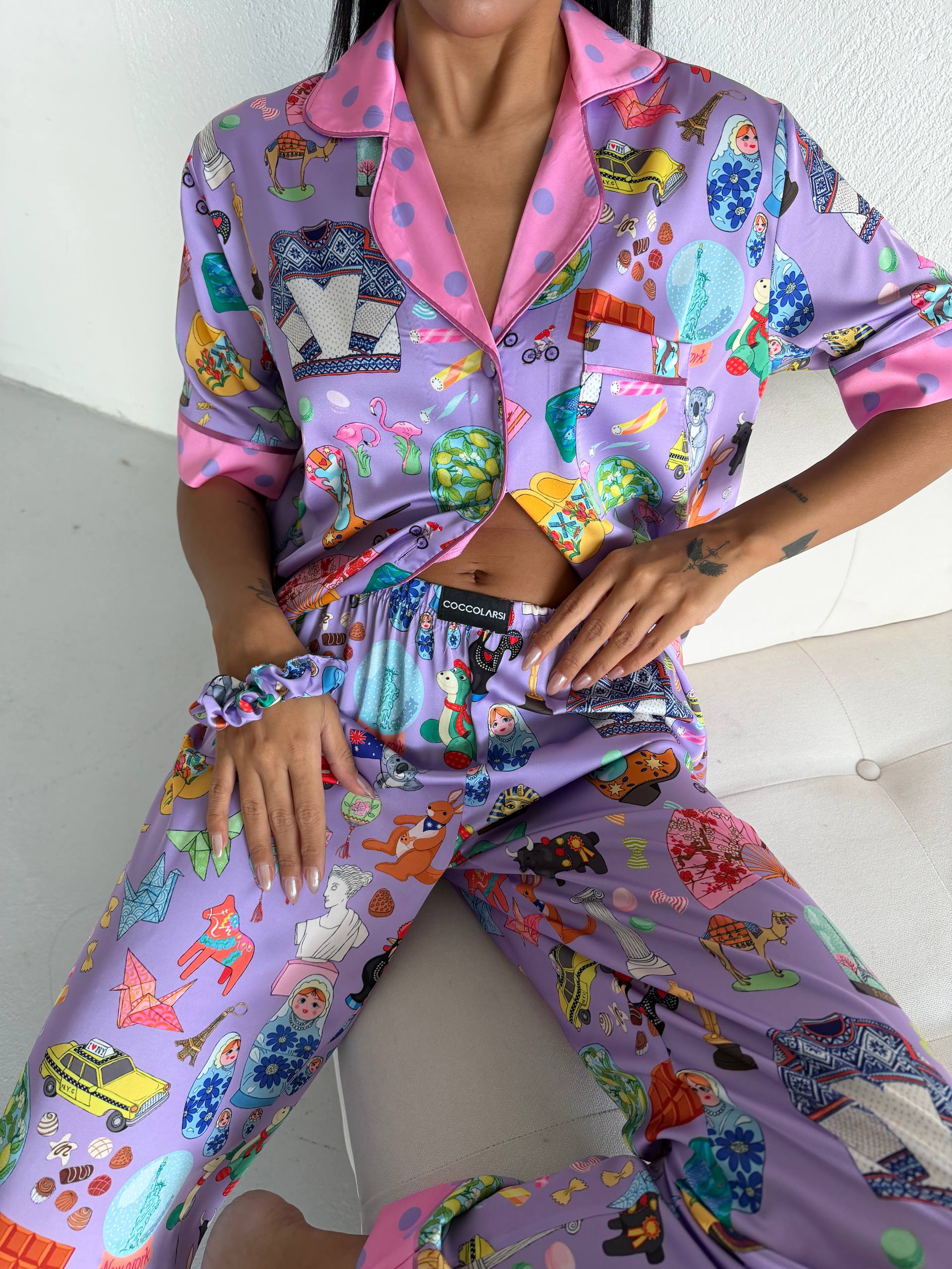 4 Parça Premium Saten Pijama Seti | Toka & Bandana Dahil ✨