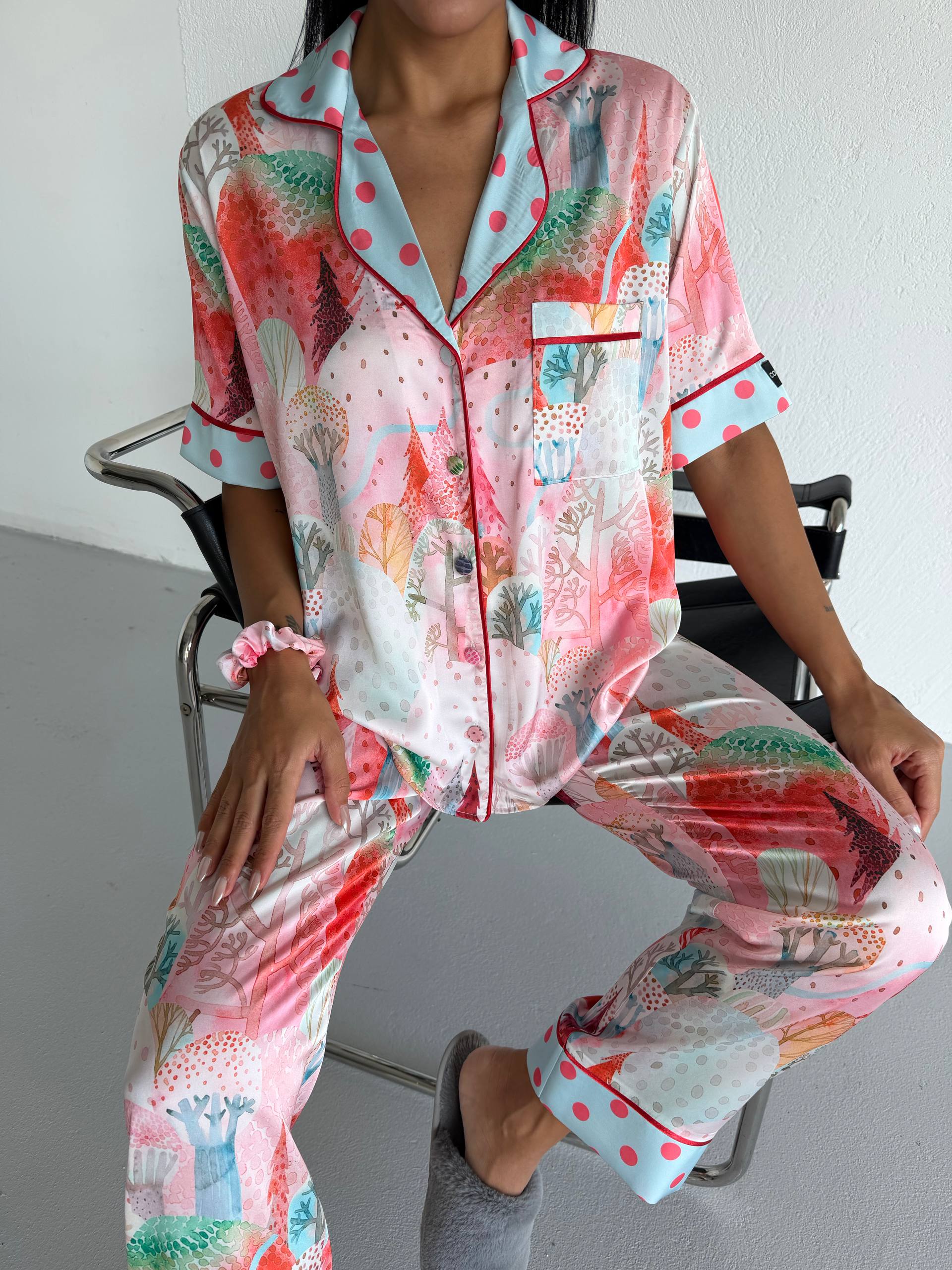 4 Parça Premium Saten Pijama Seti | Toka & Bandana Dahil ✨