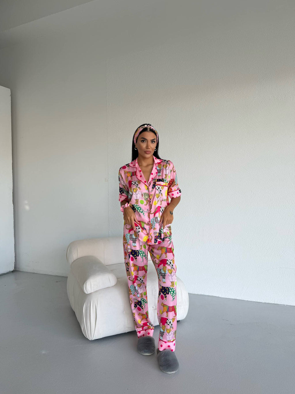 4 Parça Premium Saten Pijama Seti | Toka & Bandana Dahil ✨